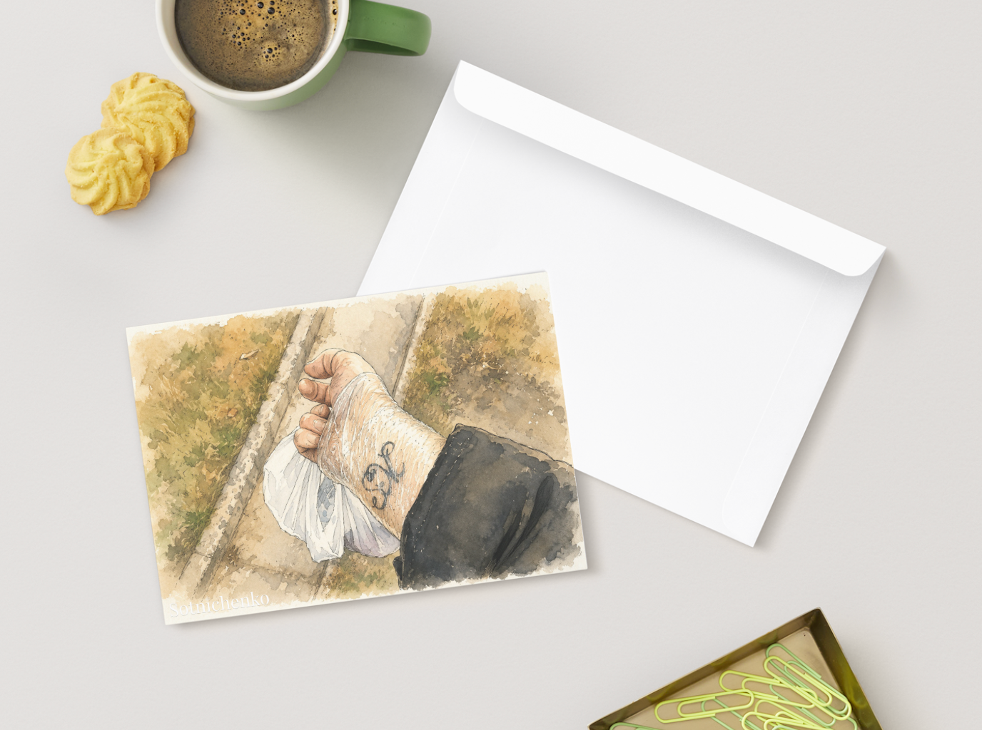 Bandaged Wrist on a Walk — Everyday Life Printable Postcard