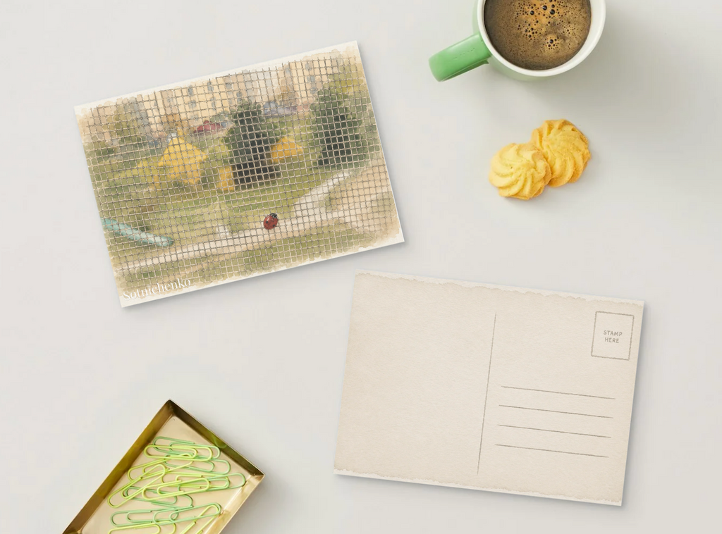 Ladybug on Window Screen — Quiet Nature Printable Postcard