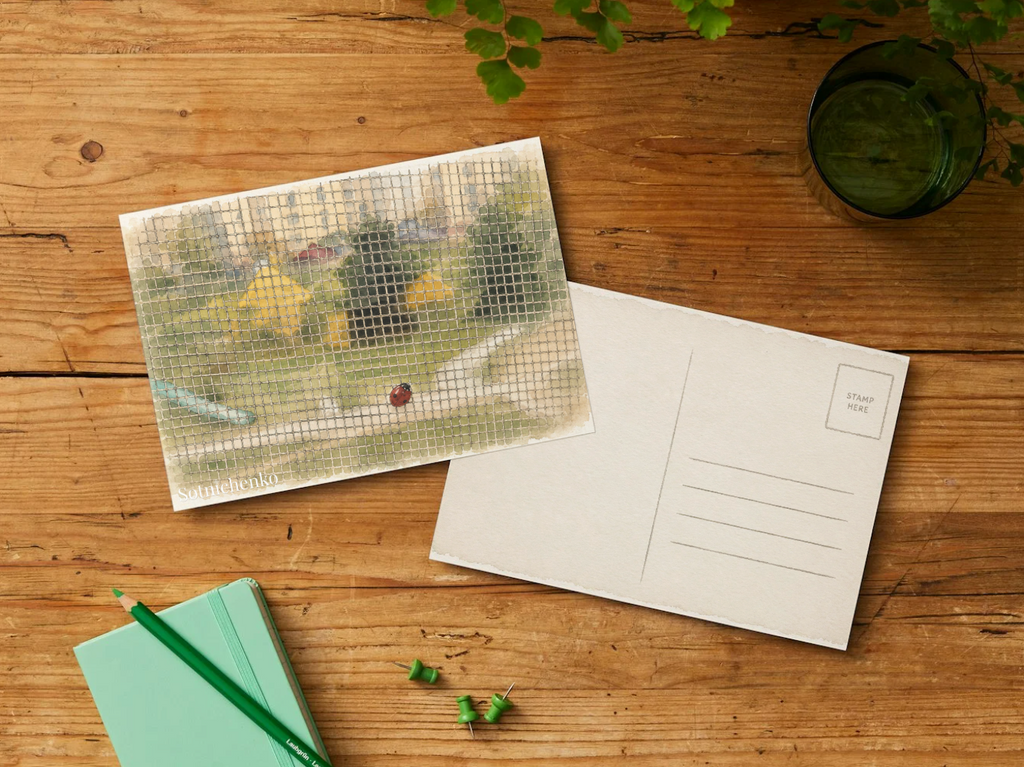 Ladybug on Window Screen — Quiet Nature Printable Postcard
