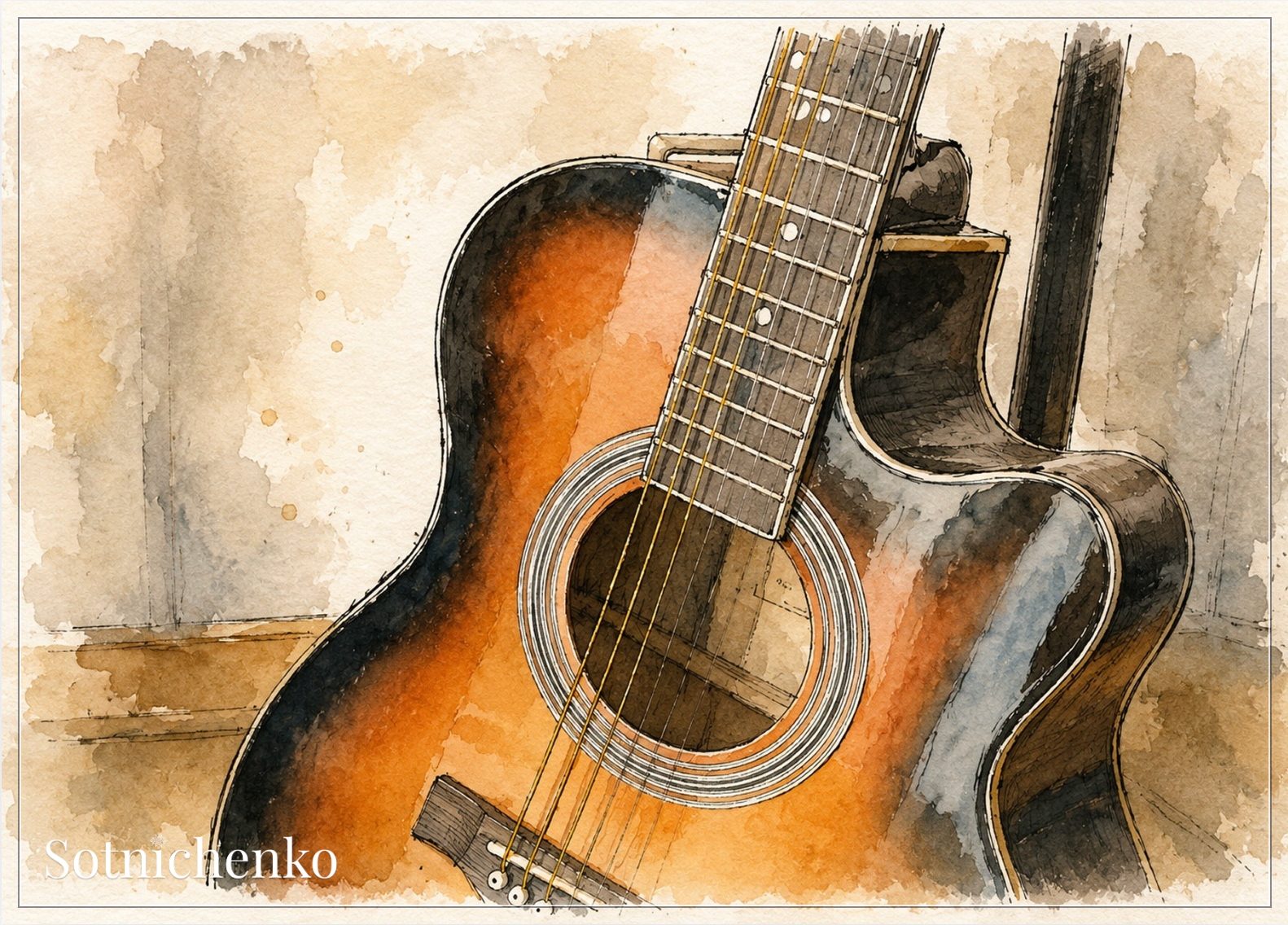 Acoustic Guitar Close-Up — Music Printable Postcard