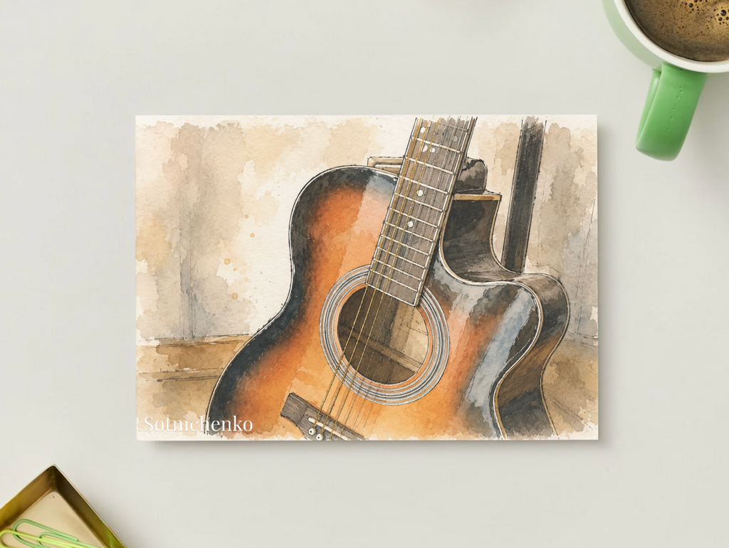 Acoustic Guitar Close-Up — Music Printable Postcard