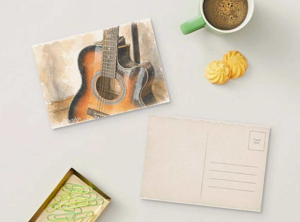 Acoustic Guitar Close-Up — Music Printable Postcard