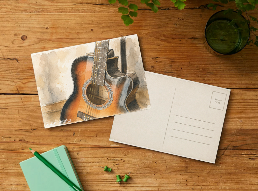 Acoustic Guitar Close-Up — Music Printable Postcard