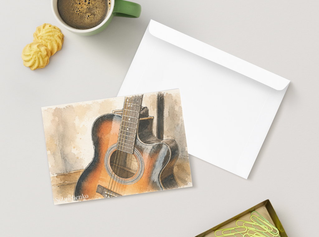 Acoustic Guitar Close-Up — Music Printable Postcard