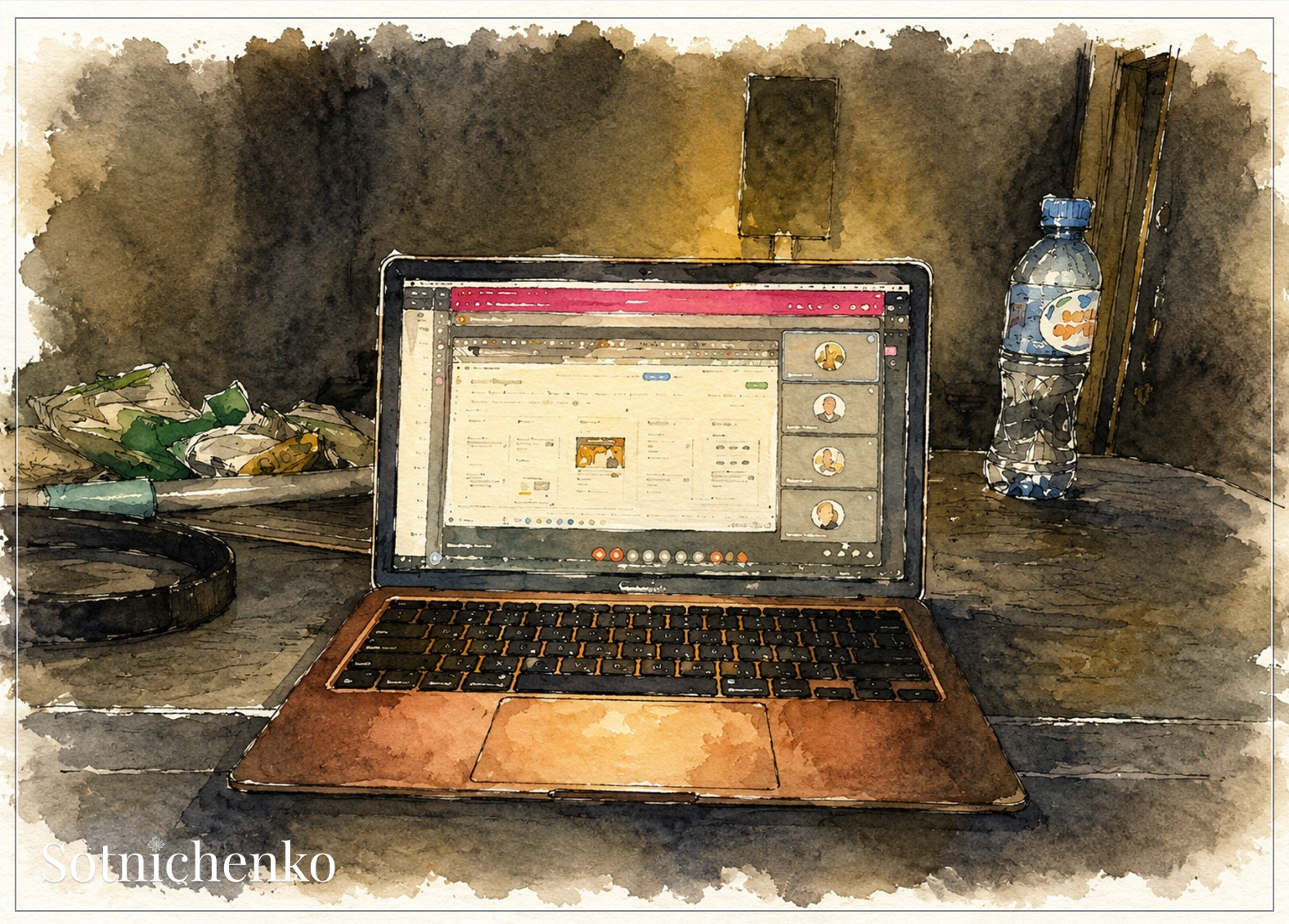 Laptop Work Session — Creative Workspace Printable Postcard