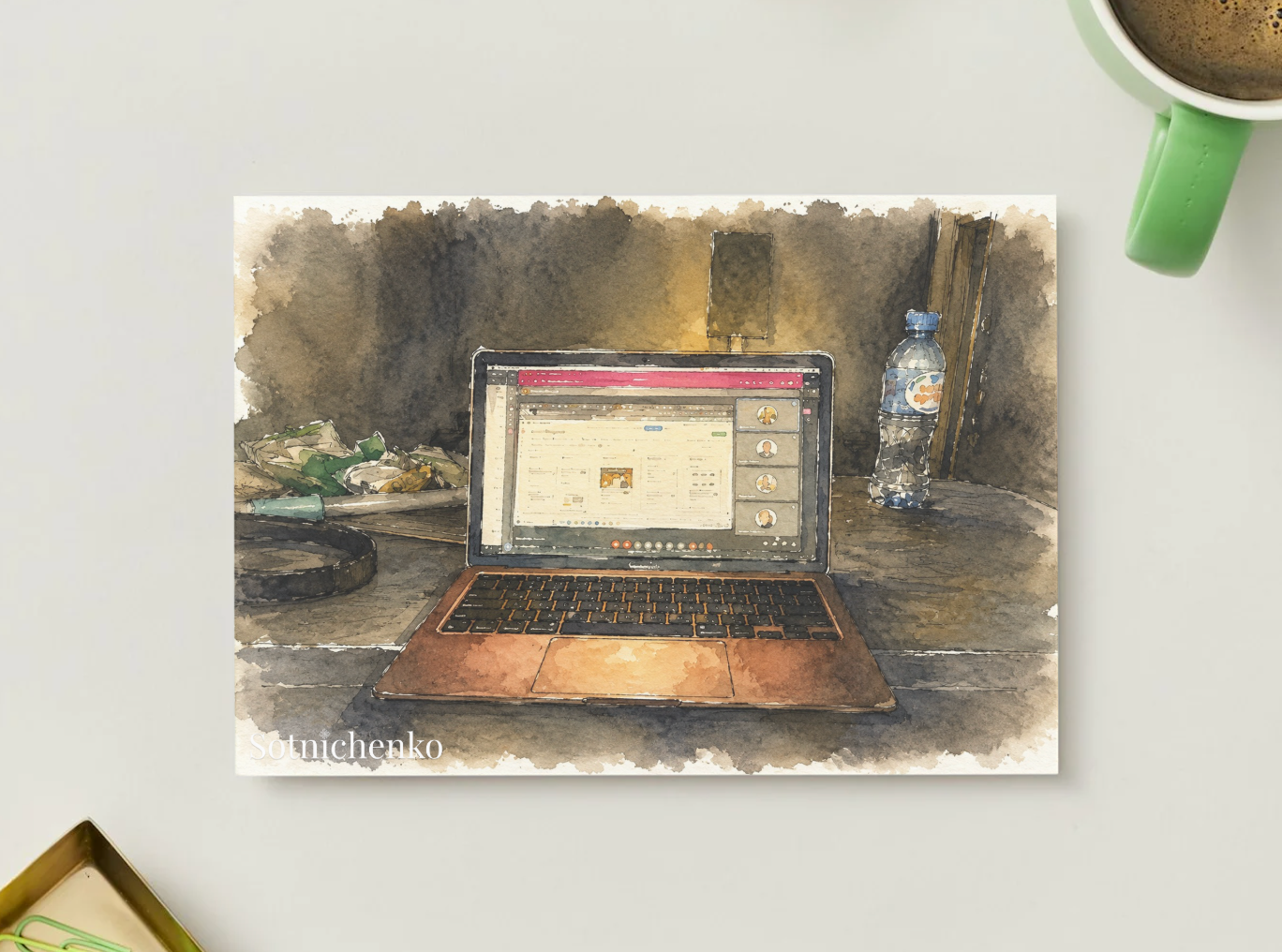 Laptop Work Session — Creative Workspace Printable Postcard