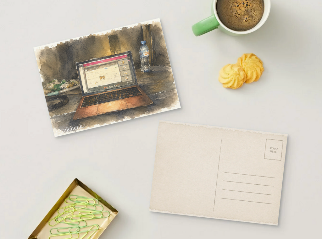 Laptop Work Session — Creative Workspace Printable Postcard