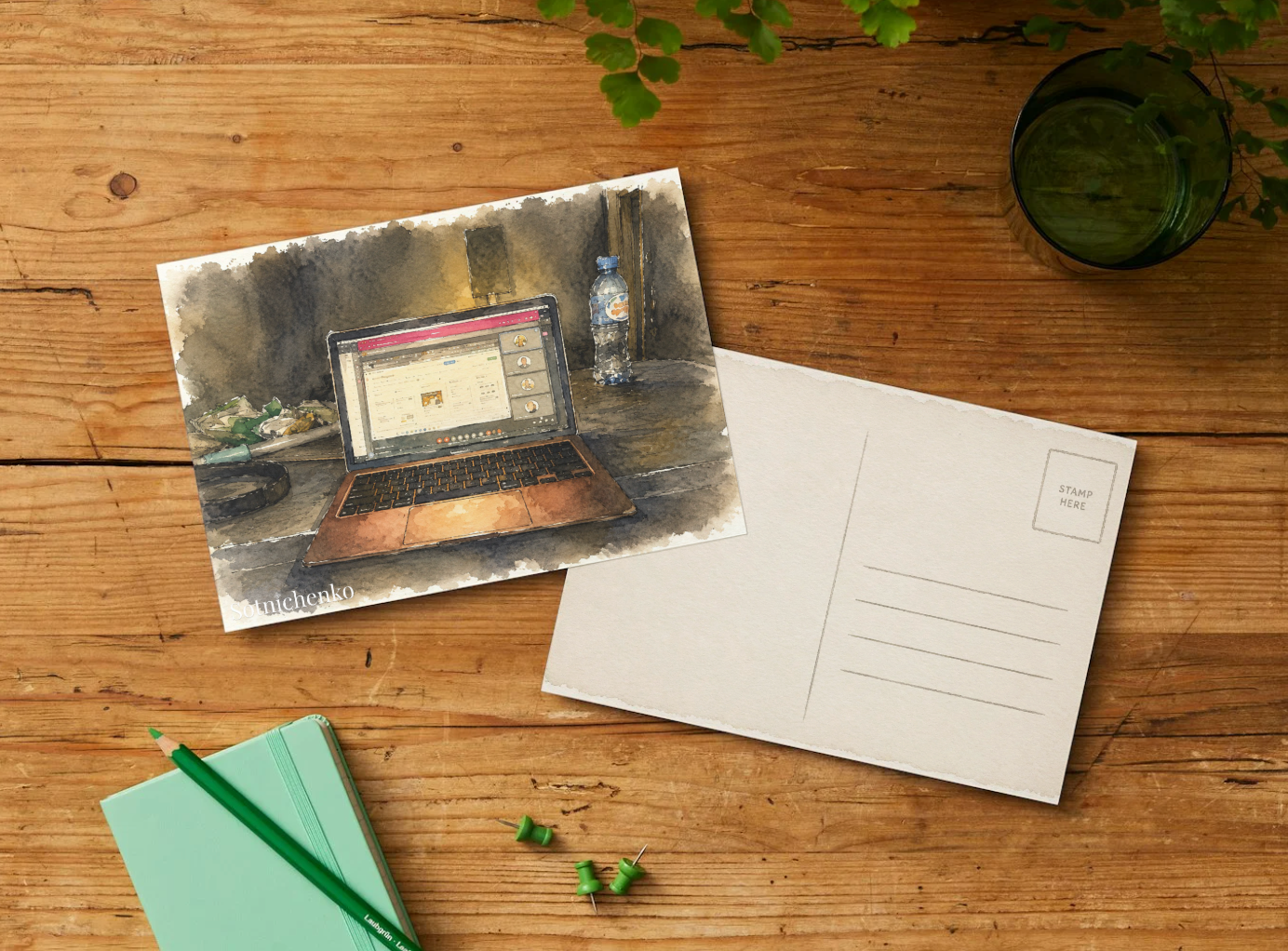 Laptop Work Session — Creative Workspace Printable Postcard