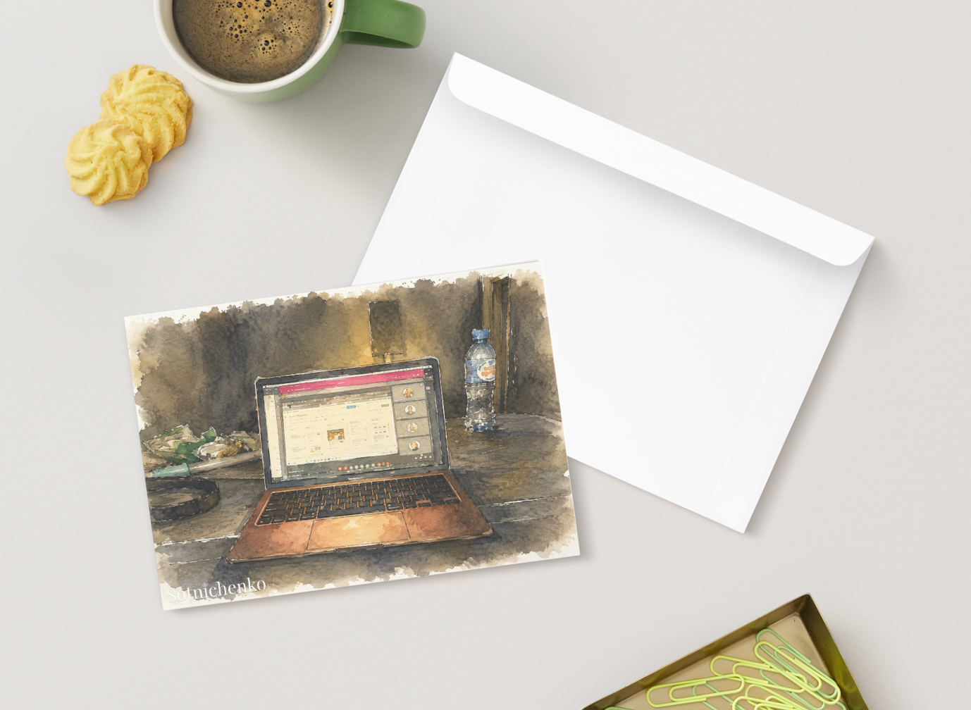 Laptop Work Session — Creative Workspace Printable Postcard