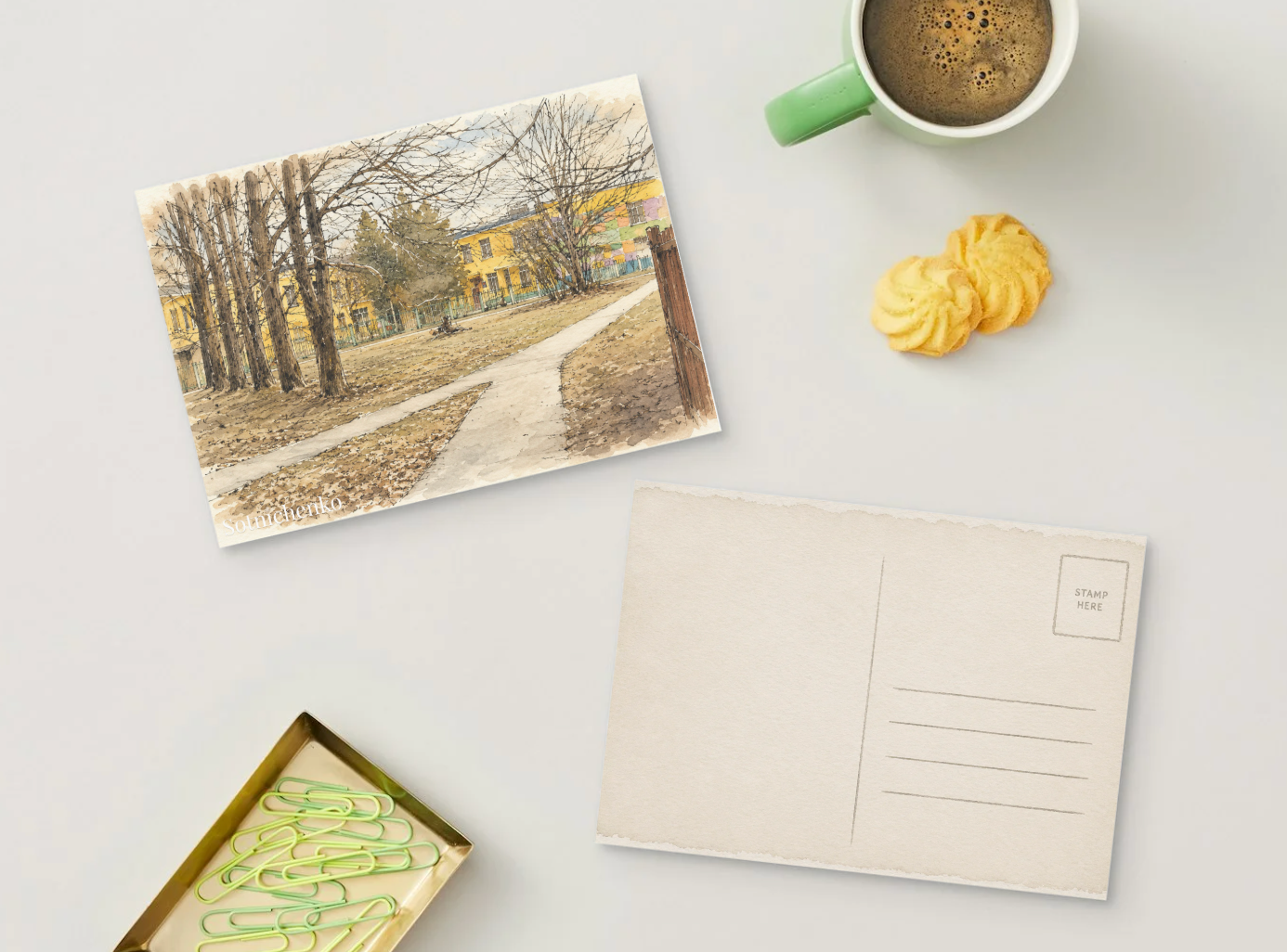Quiet School Path in Autumn — Urban Printable Postcard