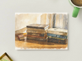 Stack of Books by the Window — Cozy Reading Printable Postcard