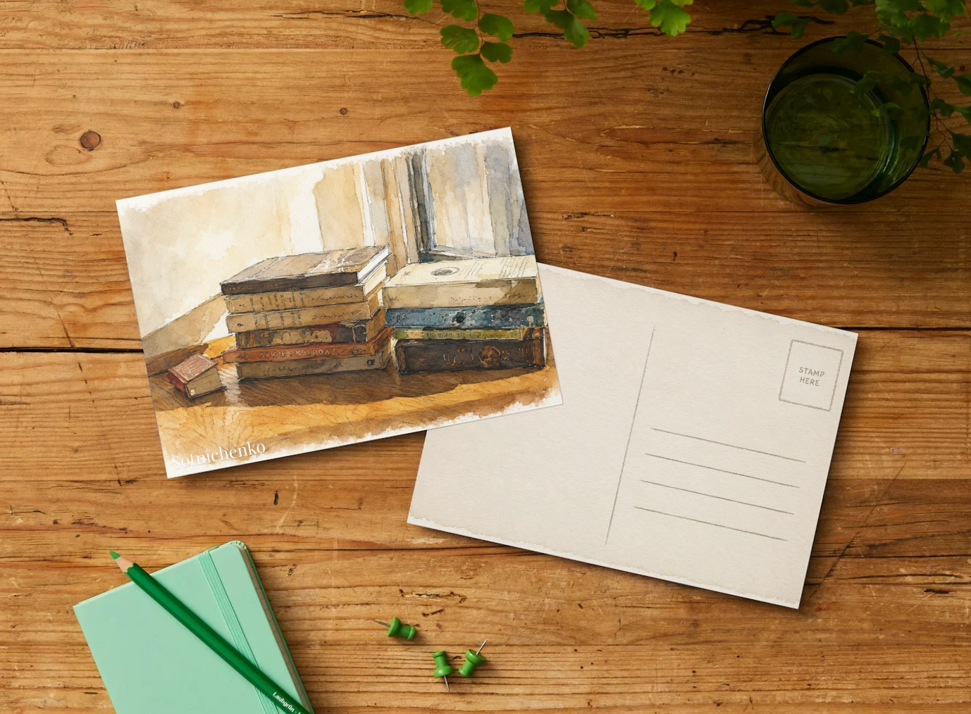 Stack of Books by the Window — Cozy Reading Printable Postcard