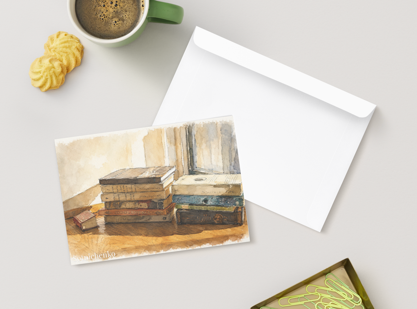 Stack of Books by the Window — Cozy Reading Printable Postcard